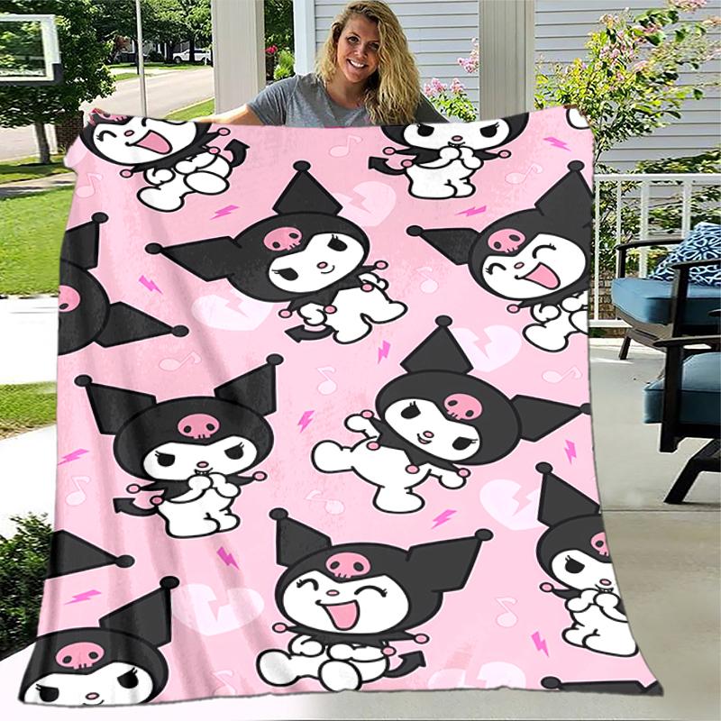1pc Blanket Sanrio Kuromi2 Print Design, Lightweight Blanket for Sofa, Bed- Soft &Warm, Gift for All Seasons Like Christmas, Halloween