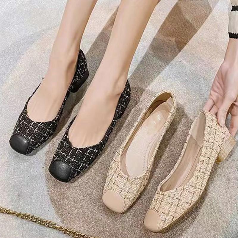 Single Shoes Female Spring and Autumn Celebrity Wind Shallow Mouth Soft Sole Flat Bottom Low Heel Grandma Shoes One Pedal Work Shoes