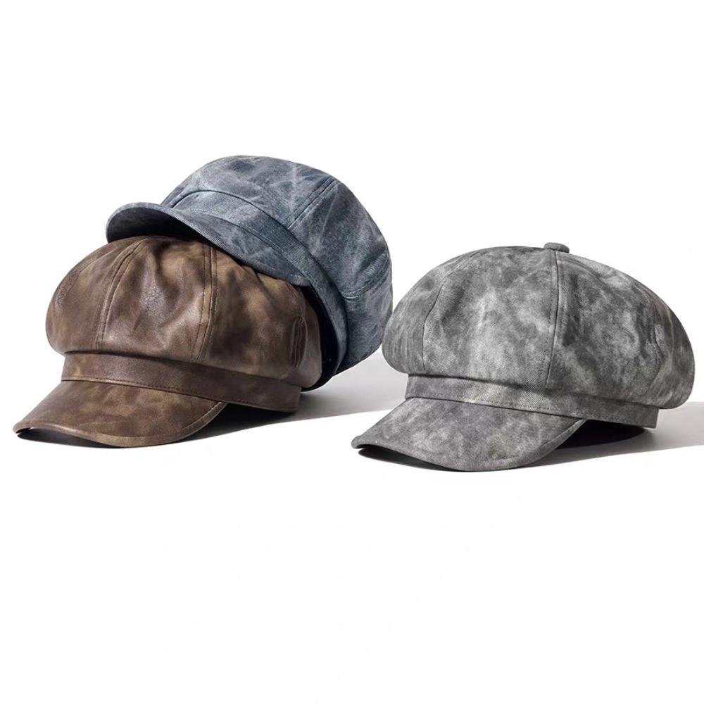 British Style Pu Leather Beret Autumn Winter Artist Cap Elegant Women's Beret  Streetwear