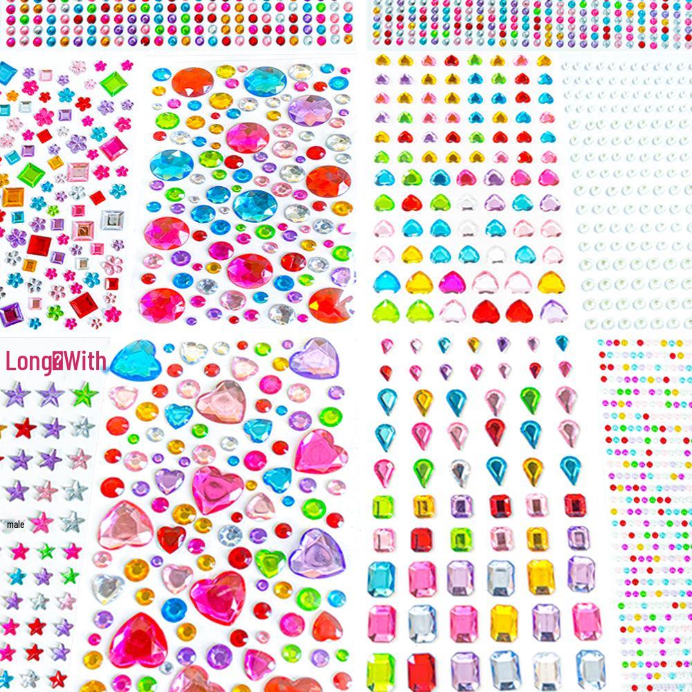 Gem Stickers: Kids' 3D Acrylic Crystal DIY Rhinestone Decorations, Colorful Cross-Border Designs for Girls