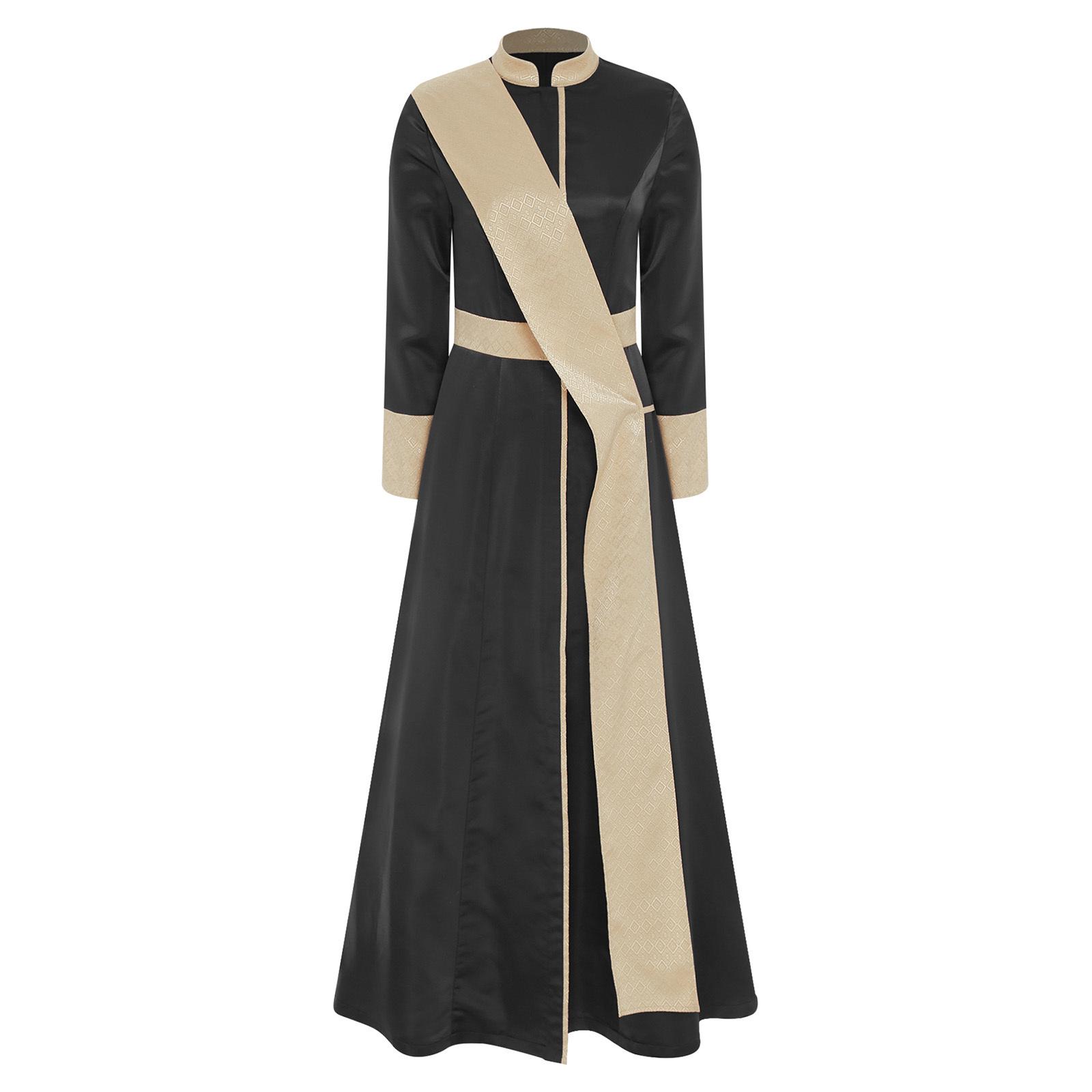 

Women Priest Robe Cosplay Costume Front Zipper Long Sleeve Jacquard Stole Pastor Vestments Church Role M