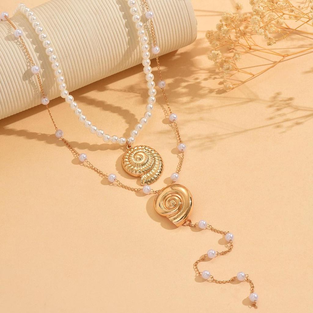 Elegant Cross-border Pearl & Seashell Pendant Necklace - Fashionable Clavicle Chain for Women