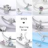 Charms Beads 925 Sterling Copper Pink Butterfly Luminous Firefly Chameleon Heart Charm Fit Original Bracelet DIY Holiday Zircon