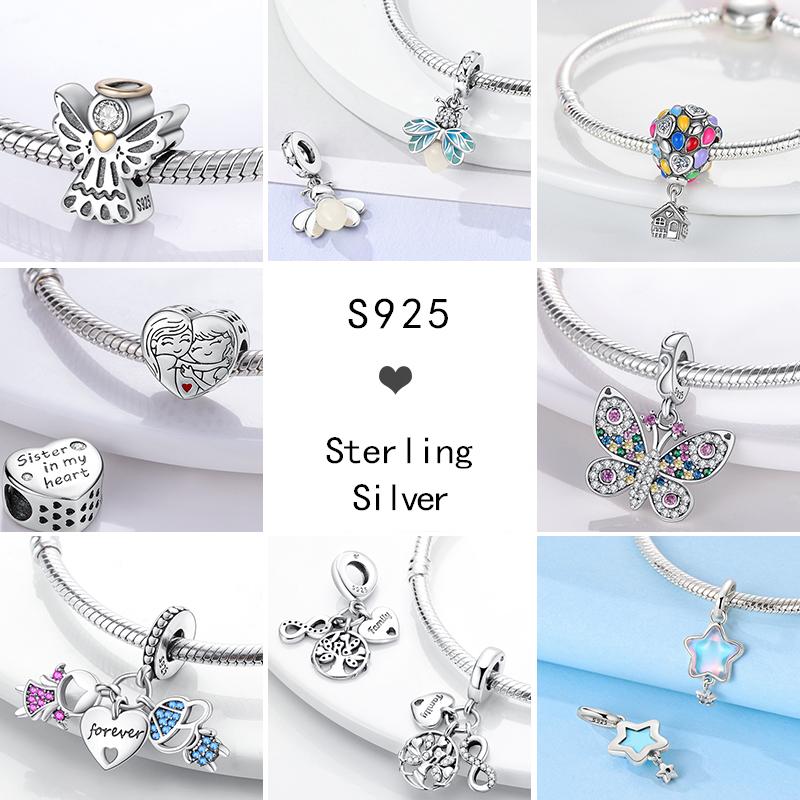 Charms Beads 925 Sterling Copper Pink Butterfly Luminous Firefly Chameleon Heart Charm Fit Original Bracelet DIY Holiday Zircon