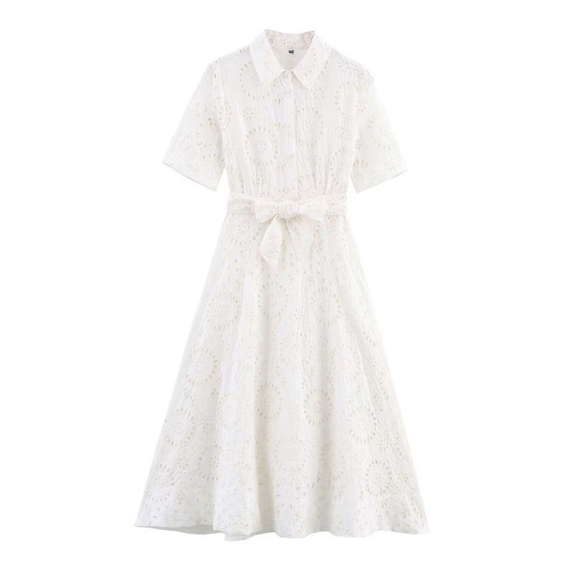 

Kaslead New Women clothes Western Style Fashion Simple Elegant Embroidered Shirt Style Dress 4786137 White L