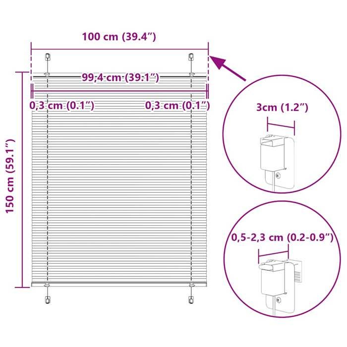 VidaXL Store plissé gris clair 100x150 cm largeur du tissu 99,4cm, store plissé de fenêtre, store accordéon, store plissé de 4015347