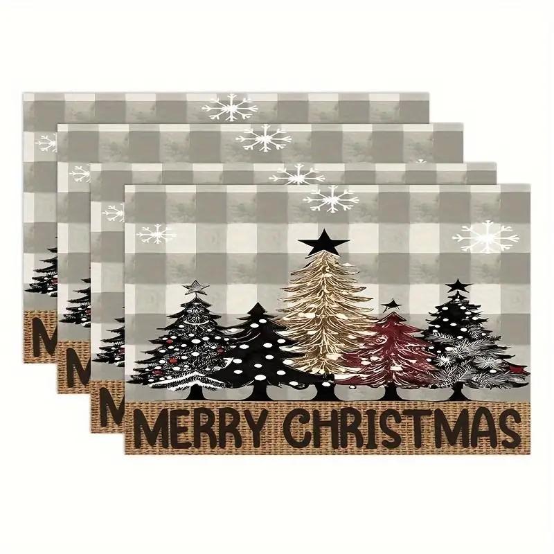 1PC Christmas Tree Place Mats Machine Washable Linen Table Mats for Home Kitchen Christmas Dining Decor and Supplies