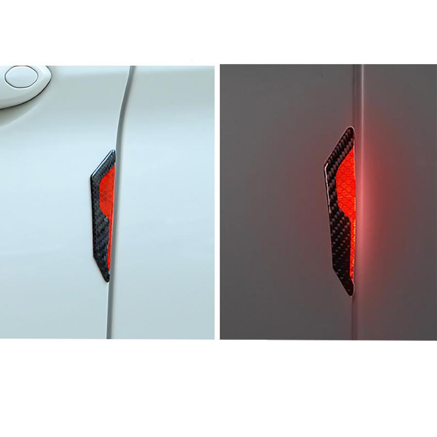4Pcs Red Reflector Car Side Door Edge Protector Guard Sticker Carbon Fiber Color