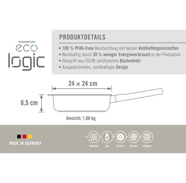 Сковорода чугунная Woll Eco Logic QXR индукционная 24 см, деревянная ручка (724WLCI-Q)