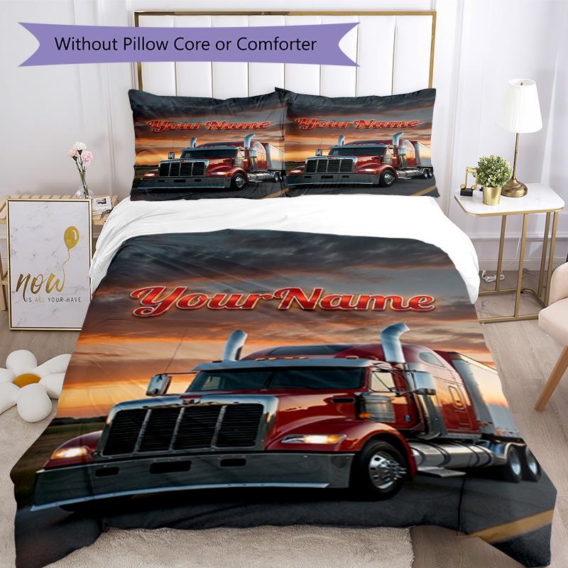 Peterbilt Schwerlastwagen Personalisieren Sie Ihren Namen Bettwäsche-Set Atmungsaktive Bettbezüge mit Kissenbezügen Heimdekoration Geburtstagsgeschenk