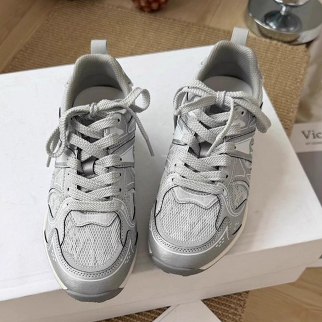 Summer New Mesh Breathable Casual Lace-up Inner Height-increasing Sports Moral Training Shoes Women's Soft-soled Non-slip Mesh Sports Shoes