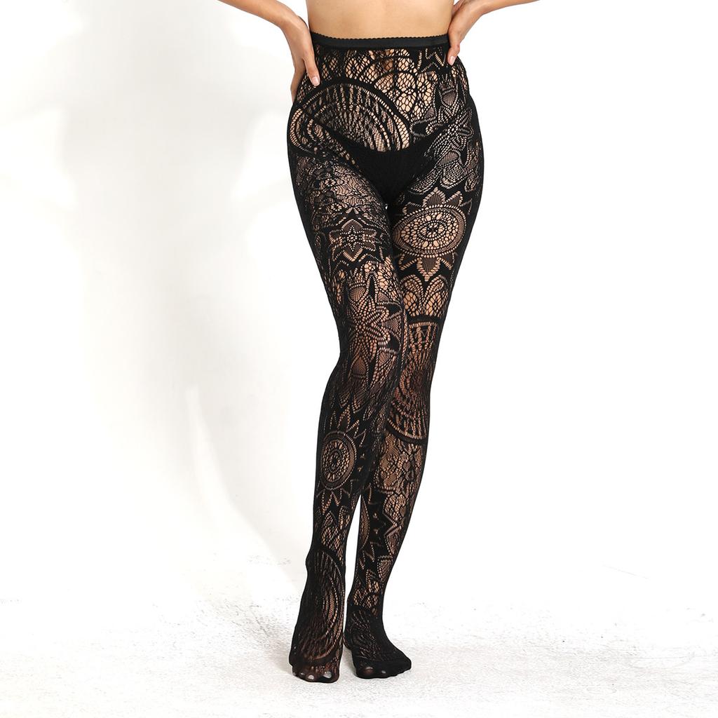 Schwarze Sexy Mädchen Fischgrätstrümpfe Spitze Strümpfe Jacquard Spitze Durchbrochen Gothic Punk Lolita Strumpfhosen Elastizität Strümpfe