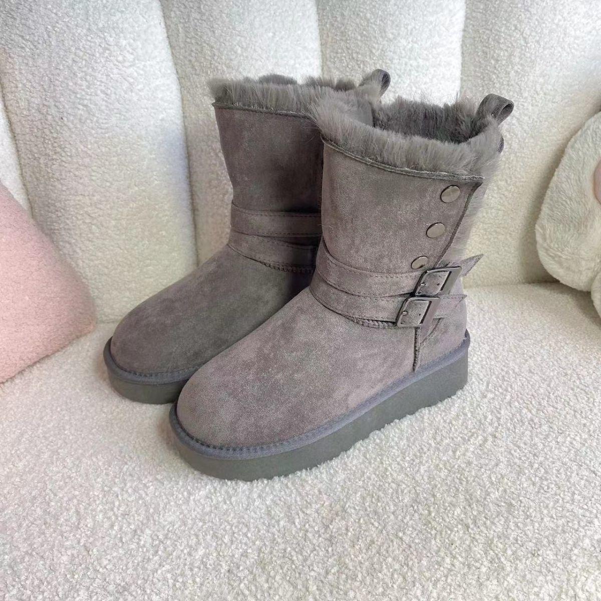

Women s elastic thick-soled winter fur one warm cold padded snow boots non-slip wear casual sports cotton boots 40 сірий колір