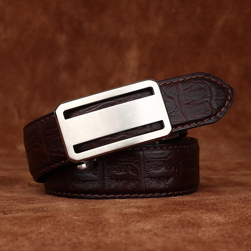 High-End Crocodile Pattern Stainless Steel Automatic Buckle Belt Men'S Genuine Leather First Layer Cowhide Simple Casual Pants Belt Men'S