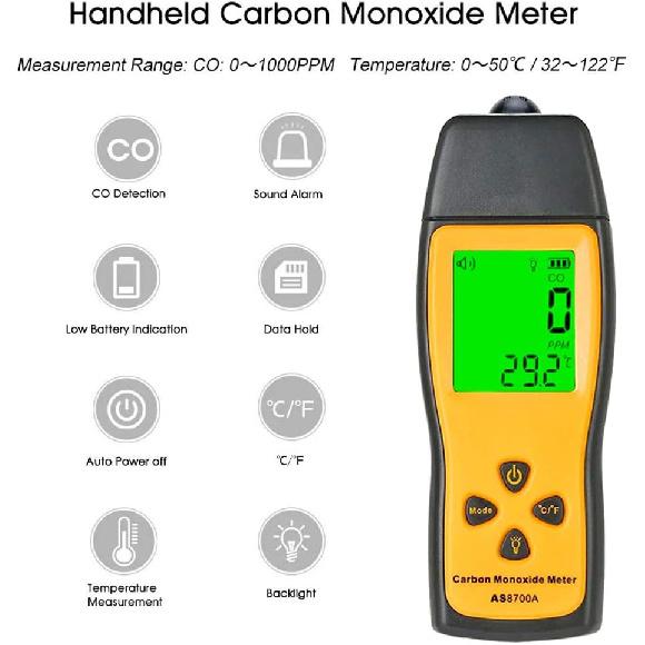 Handheld Carbon Monoxide Meter, Carbon Monoxide Detector, High Precision CO Detector, Portable CO Gas Leak Detector, CO Gas Monitor Tester