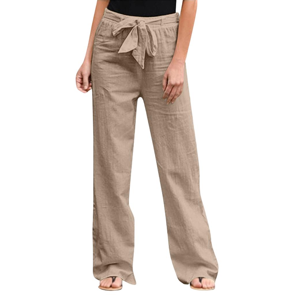 Women's Color Elastic Waist Breathable Loose Cotton And Linen Pants