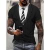 Men's Casual Suit Tie Print T-Shirt Tops Short Sleeve Crew Neck Men's Round Neck T-shirts New In Mens Cosplay Party Tee Shirts