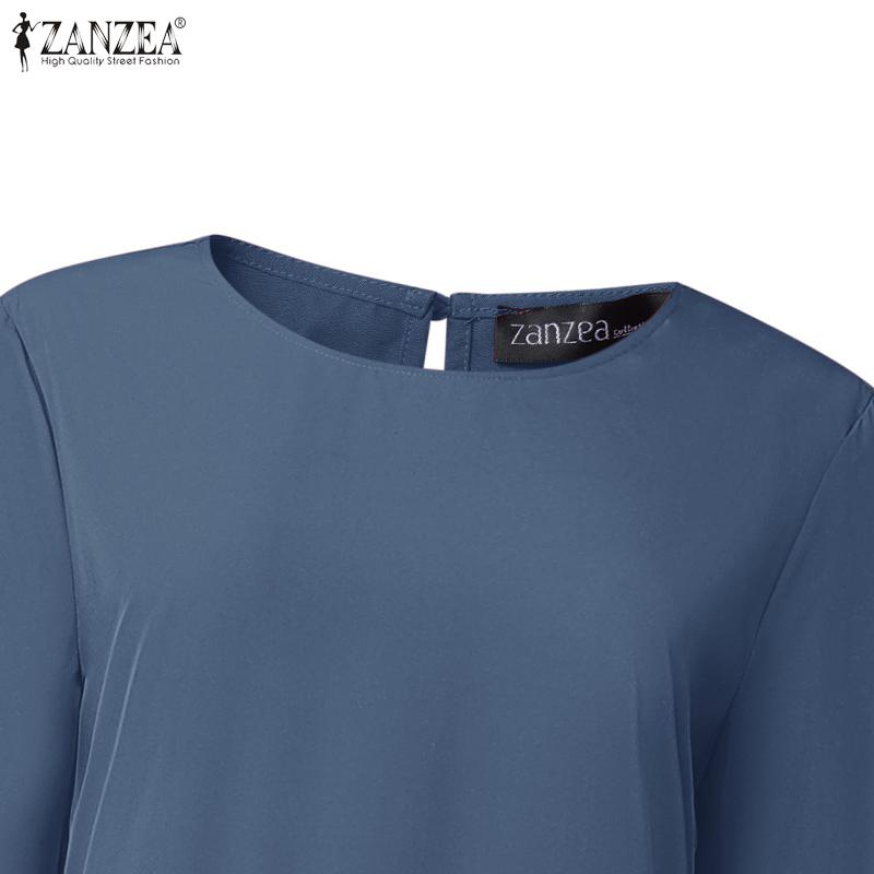ZANZEA Rochie Musulmană Lejeră Casual cu Mâneci Lungi și Gât Rotund pentru Femei