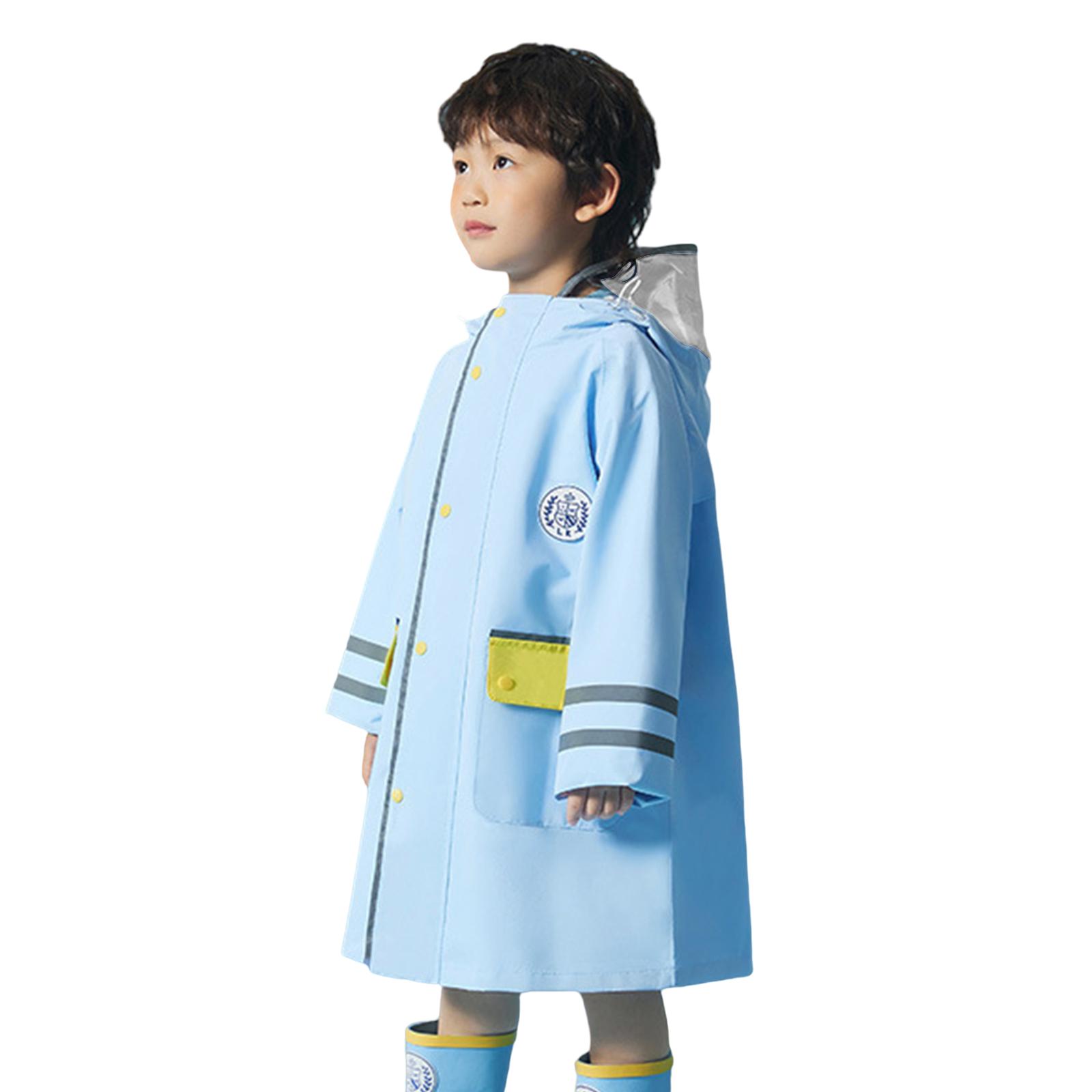 Portable Rain Poncho with Hood & Schoolbag Pocket Students Rain Cape Breathable One Piece Rainwear All in One Baby Rain Jacket XL