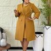 Women's Mustard Yellow Sleeveless Dress and Blazer Suit Set with Pearl Chain Detail