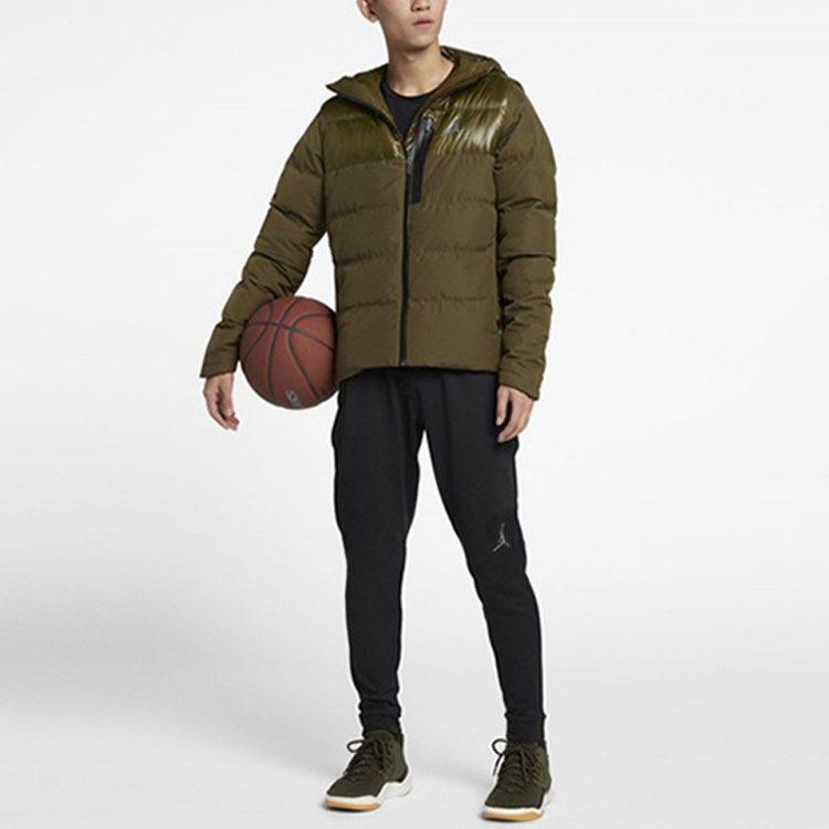 Jordan Piumino da uomo verde con cappuccio, giacca imbottita spessa 924676-395
