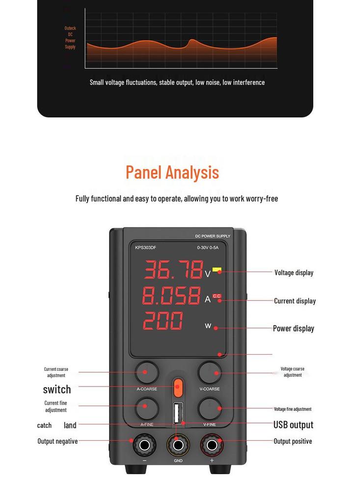 Adjustable Digital DC Power Supply 5V/12V, 10A/3A with Stabilized Output