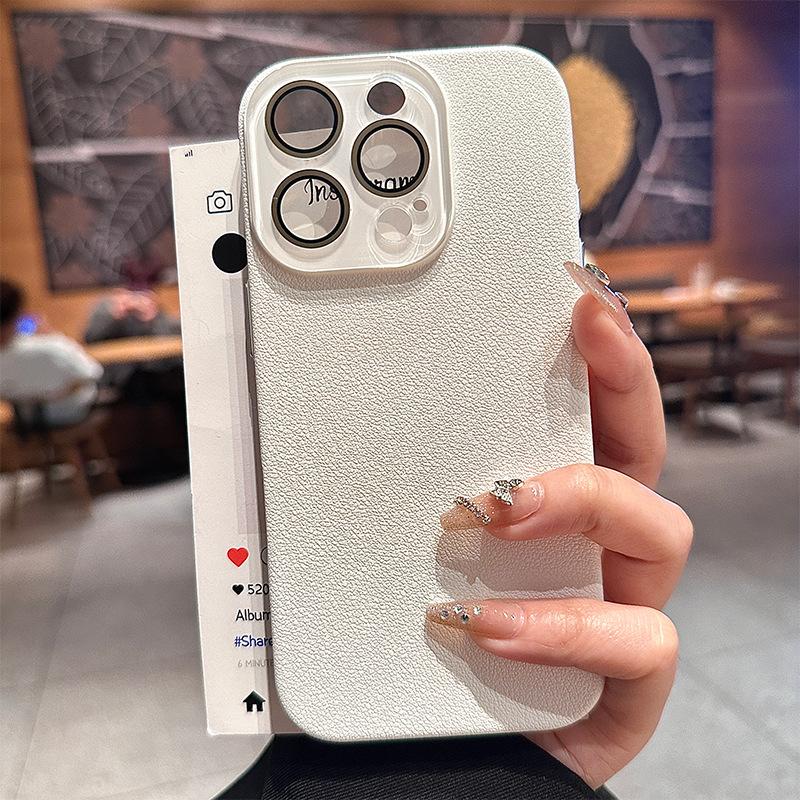 Applicable To Apple 17promax Lychee Leather Mobile Phone Case Comes with Lens Film IPhone 16 Anti Fall Pc Protection Case