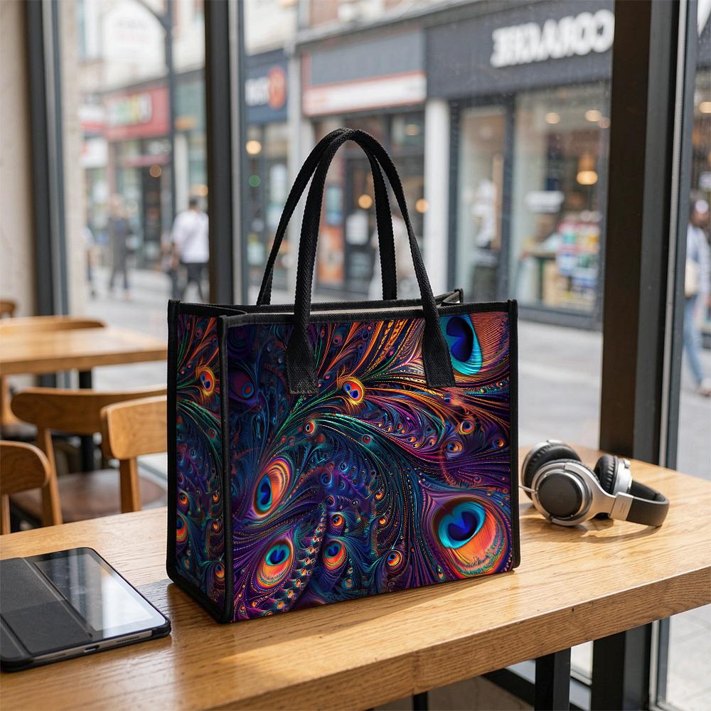 Vibrant Peacock Feather Printed Casual Tote Bag for Daily Use Portable Stylish Large Capacity Shoulder Handbag for Women