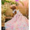 Handgefertigtes Haustier-Hochzeitskleid, Luxuriöses langes Haustier-Schleppenkleid, Prinzessinnenkostüm, Welpen-Geburtstagskleidung, 3D-Blumen, Individuelles Design