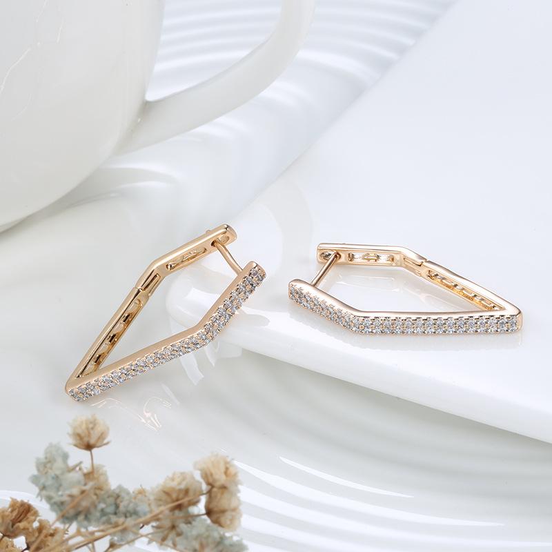 Temperament Zircon Geometric Earrings Ear Buckles Women's, Stylish Simple Rose Gold Pentagon Earrings, Jewelry