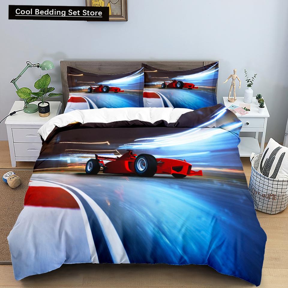 3D Car King Queen Duvet Cover Vintage Lightweight Train Bedding Set for Teens Adult Racing Supercar 2/3pcs Polyester Quilt Cover