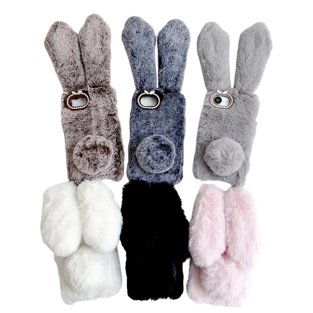 For iPhone 16e Case Plush Cute Bunny Winter Fluffy TPU Phone Cover