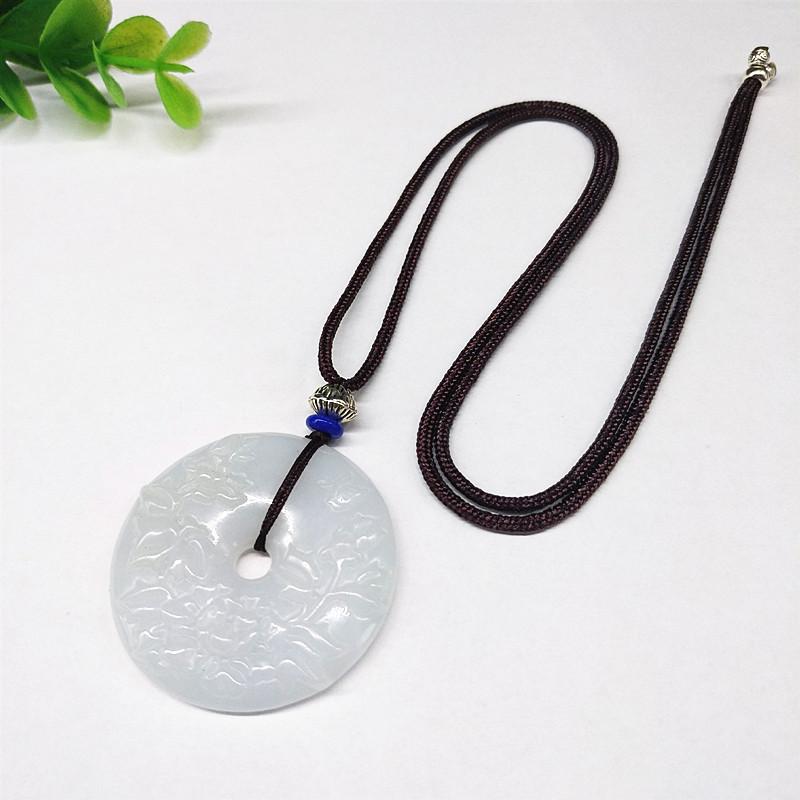 A-Grade Myanmar Jade Ping an Buckle Pendant Necklace with 6mm Round Beads