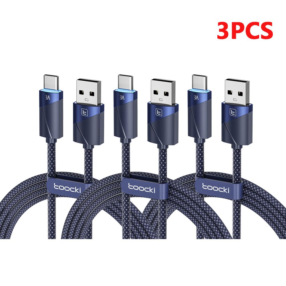 Toocki 3Pack 3A USB Type C Cable Automatic Power-Off Fast Charging Type C Cable for iPhone 17 16 Smausng Xiaomi Huawei Realme