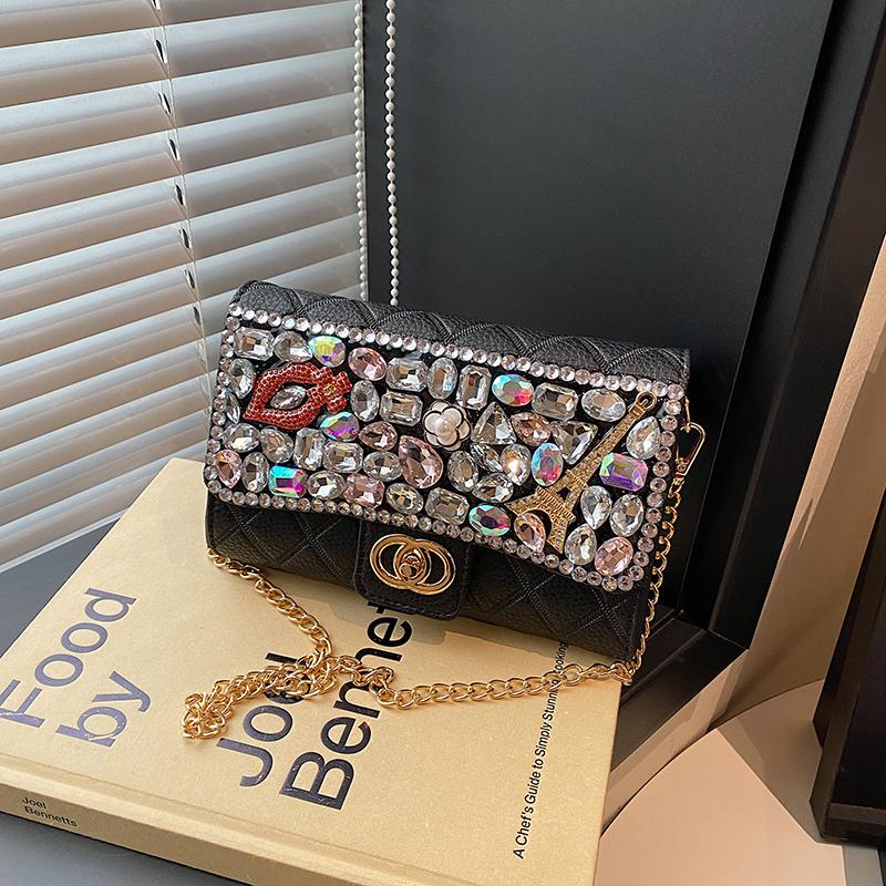 Premium bag women's new versatile small fragrant chain messenger bag fashionable diamond-encrusted clutch bag dinner bag