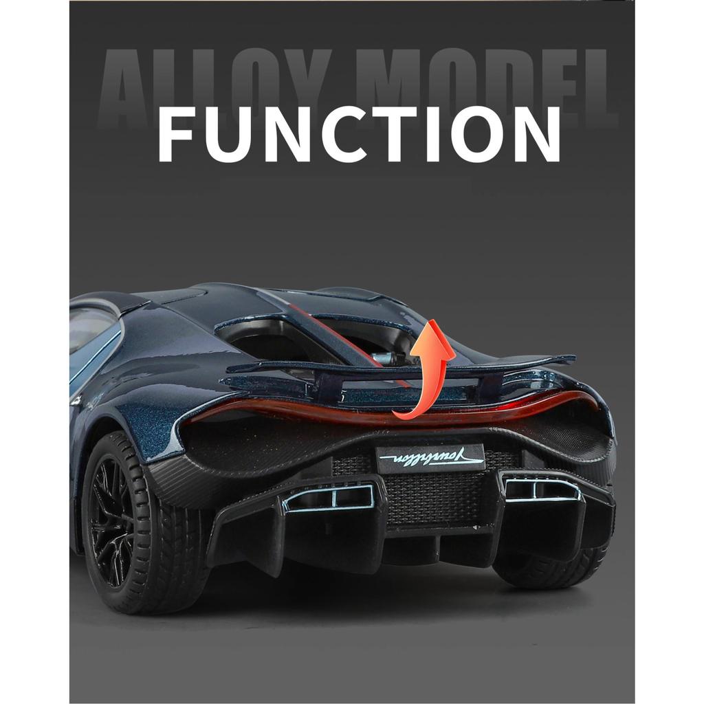 Modèle de voiture Bugatti Tourbillon Supercar en alliage 1/24 Son et lumière Rappel Jouet pour enfants Objets de collection Cadeau d'anniversaire