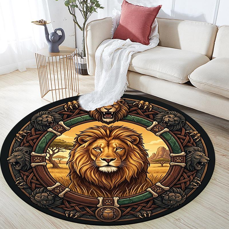 Lion Majesty Circle Round Area Rug Under Office Chairs Bedroom Living Room Home Decor
