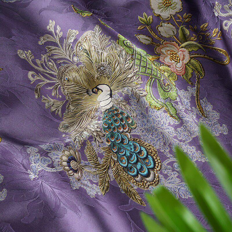 Chinese Aesthetics Peacock Jacquard Design Fabric Violet Exquisite Jacquard Xiangyun Silky Fabric Diy Cheongsam Hanfu Dress 100x145cm