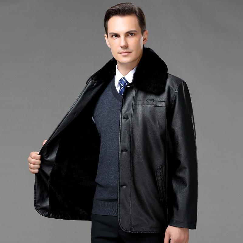 

Кожаная куртка мужская осенне-зимняя теплая плюс бархатная меховая универсальная мужская куртка плюс толстая и увеличенная кожаная куртка для пап среднего возраста 195