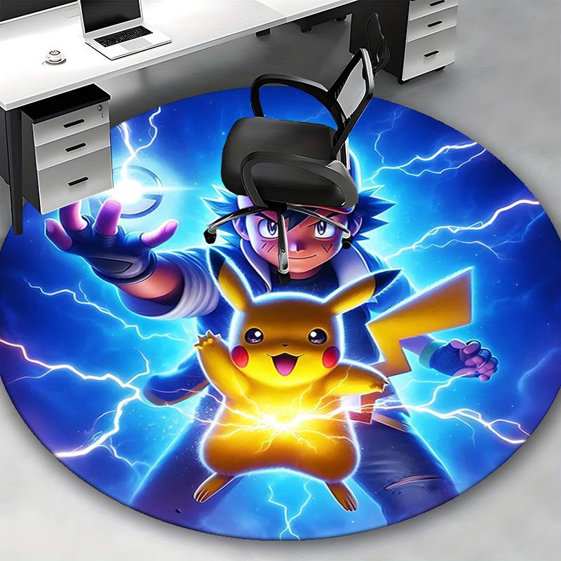 1pc Pokemon Pikachu Round Carpet - Anime Design Chair Mat for Office, Home Decor, Living Room