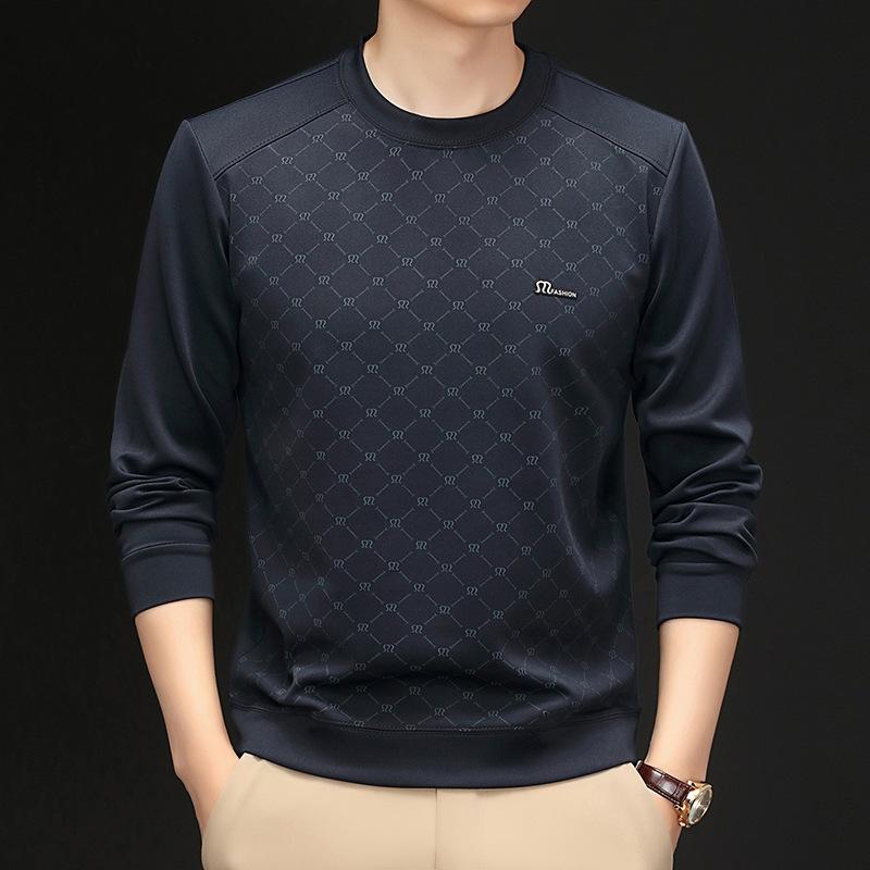 

Spring and Autumn Men s Sweater High-end Crew Neck Pullover Casual Versatile Long Sleeve Sweater M тёмно-синий
