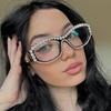 Small Frame Diamond-encrusted Flat Mirror Anti-blue Light Luxury Shining Glasses Frame Fashion Cat Eye High-end Decorative Glasses Frame Women