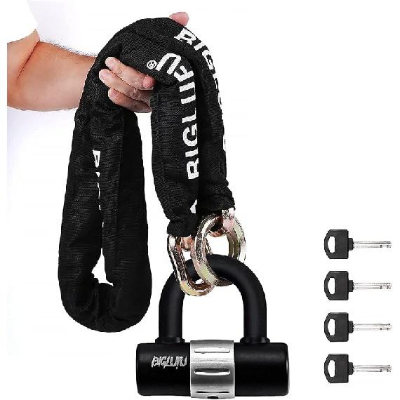 

BIGLUFU Замок для цепи мотоцикла, 120 см/4 фута, Прочный замок для велосипедной цепи, противоугонный, прочный, устойчивый к порезам, защитная велосипедная цепь толщиной 12 мм с 4 ключами, 16 мм U 100cm/3.3ft x 15mm Diamet