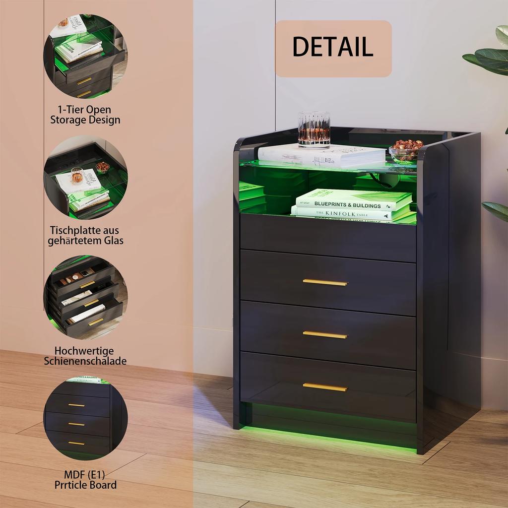 Bedside Coffee Sofa Tea Table Storage Closet Wooden Nightstand Drawers Lamp Charging Bedroom Living Room Display Furniture