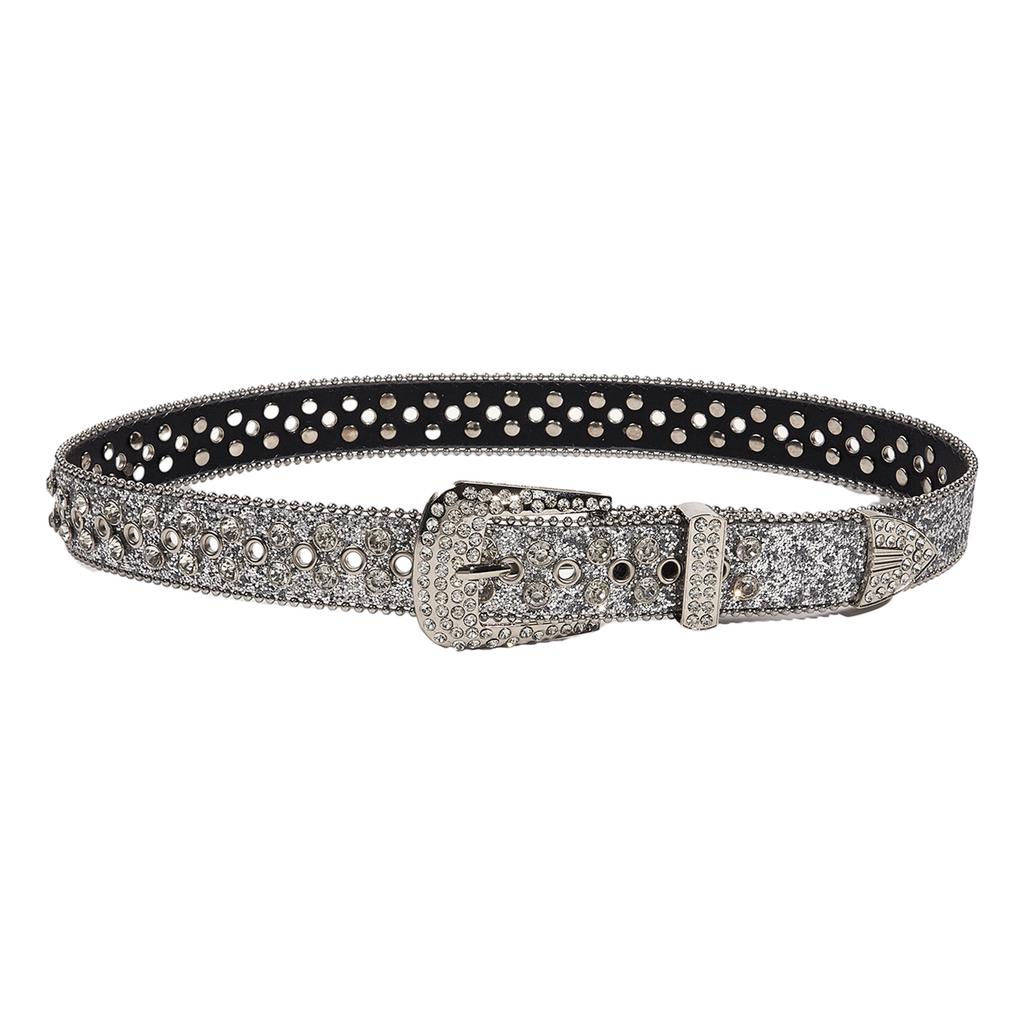 Rock Fans Waist Belt Adjustable Pin Buckle Rhinestone Belt for Woman Girls Thin Full Sequins Waist Strap for Jeans Dress