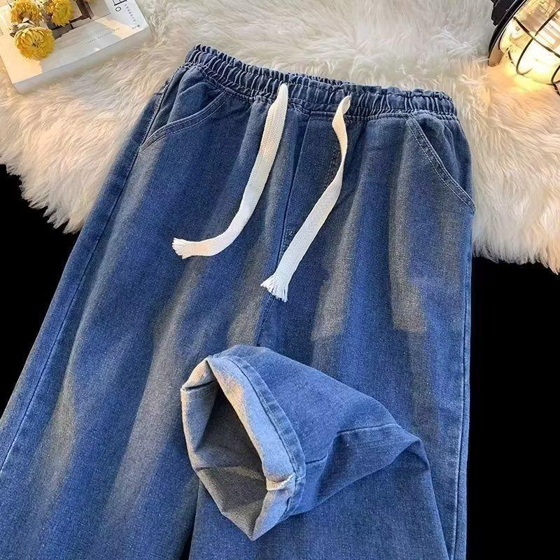 Jeans con cordón estilo sudeste asiático: Pantalones Retro de Pierna Recta, Corte Holgado, Inspirados en Hong Kong para Hombre.