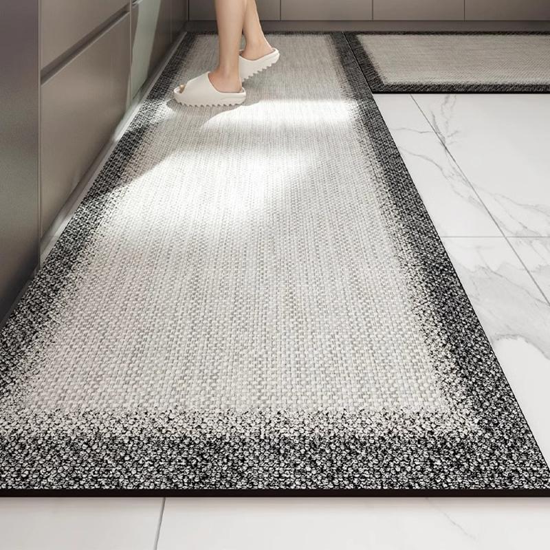 Kitchen Floor Mat Waterproof Oil-proof Carpet Pvc Leather Non-slip Foot Mats Long Rug Grey Minimalism Style Home Decoration Rugs