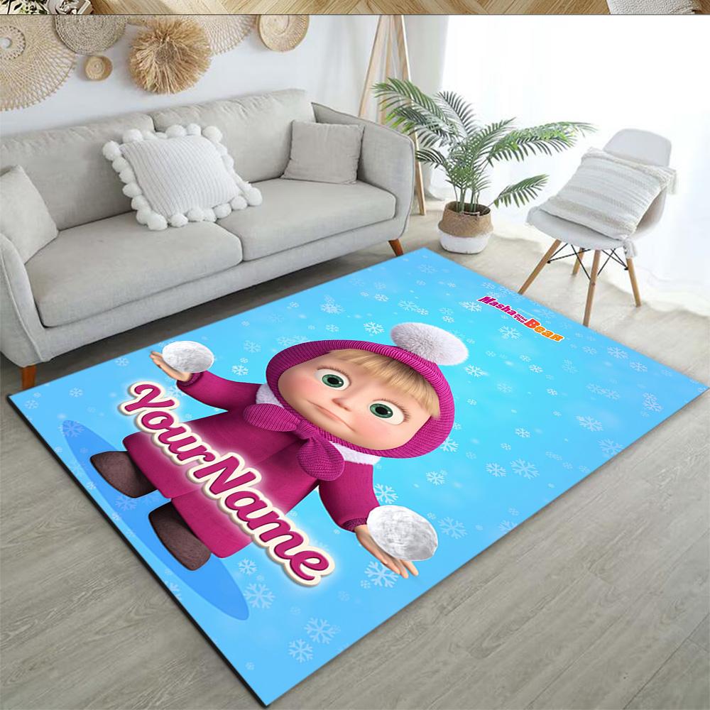 Masha Bear Customizable Name Floor Mat Design for Hallway Playrooms Entryway Outdoor Anti-slip Rug Anime Office Decor Best for Christmas