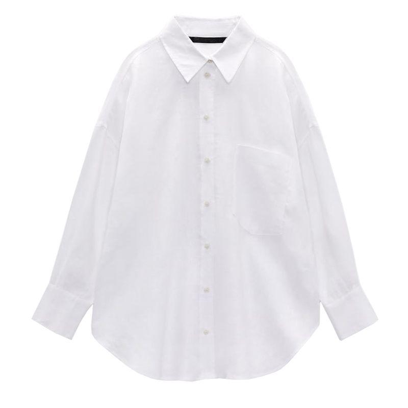 Sun Protection Loose Long Sleeves Pocket Linen White Shirt