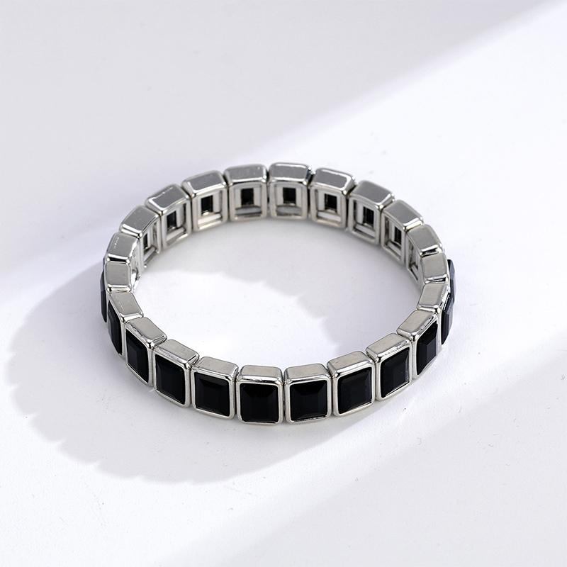 Square Colorful Crystal Enamel Bangle Elastic Geometric Women Rainbow Beaded Bracelets Jewelry Accessories Colored Bracelet